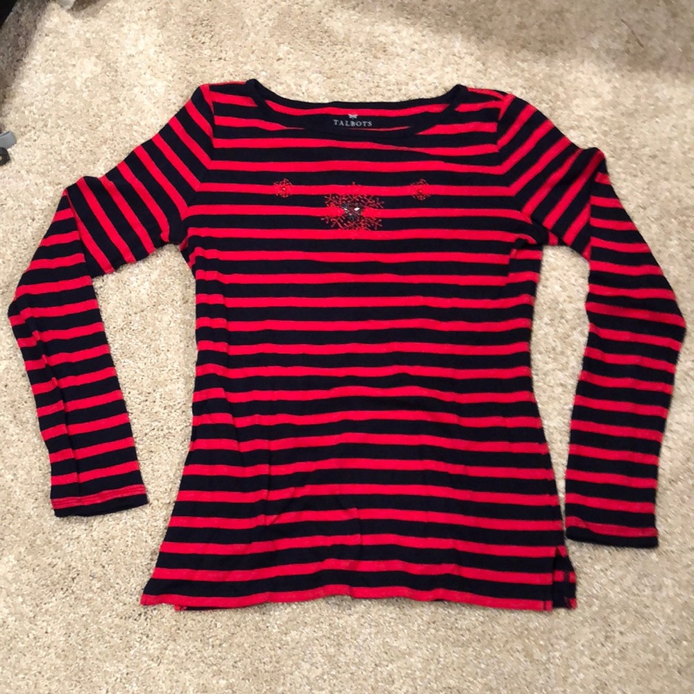 EUC Talbots long sleeve striped snowflake shirt XS